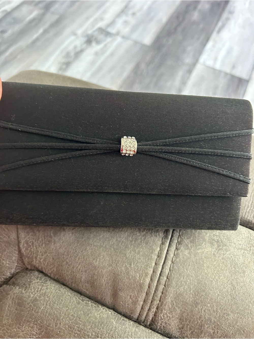 4/$100 Black Suede Evening Clutch with Crystal Accent - Women Accessories purse